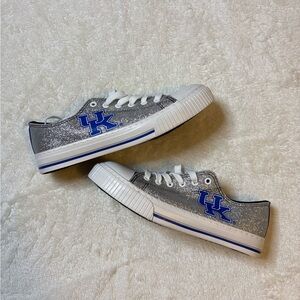 University of Kentucky Wildcats Silver Glitter and Blue Lace Up Sneakers